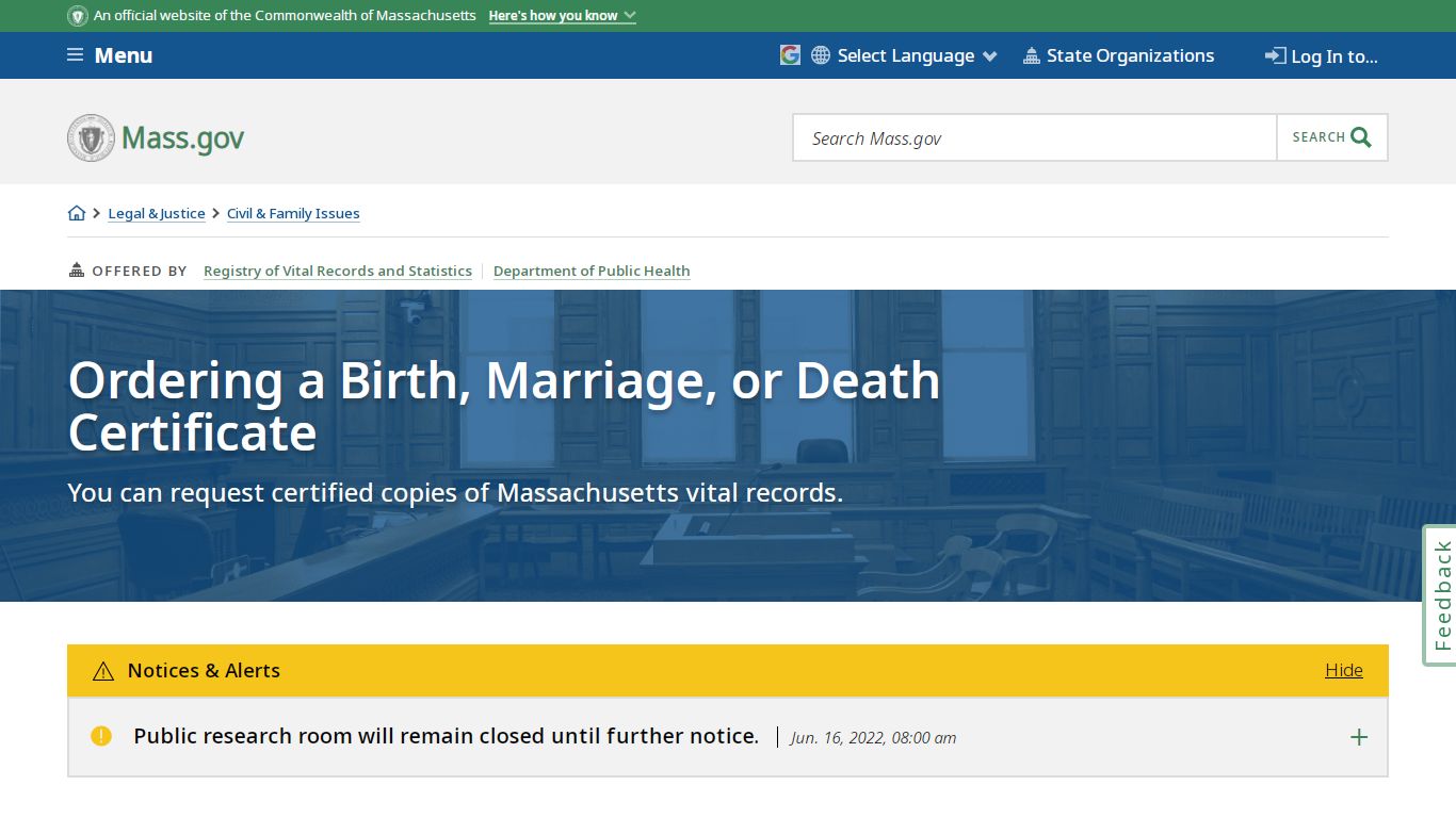Ordering a Birth, Marriage, or Death Certificate | Mass.gov